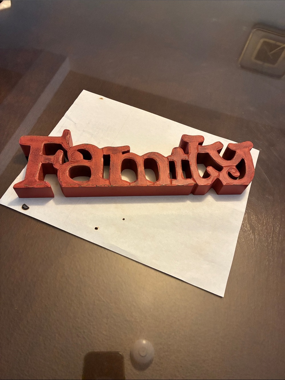 Decorative Block Letter 'FAMILY Wall Accent in Rustic Red